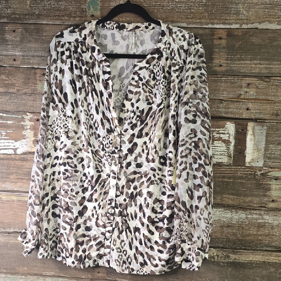 Perseption Animal Print Button Down Shirt, Plus Size 1X, NWT - Picture 1 of 5